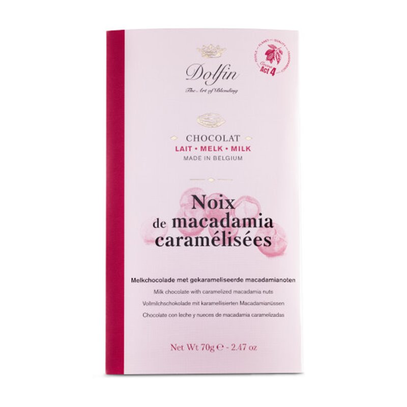 Chocolat au ait aux noix de macadamia caramélisées 70g